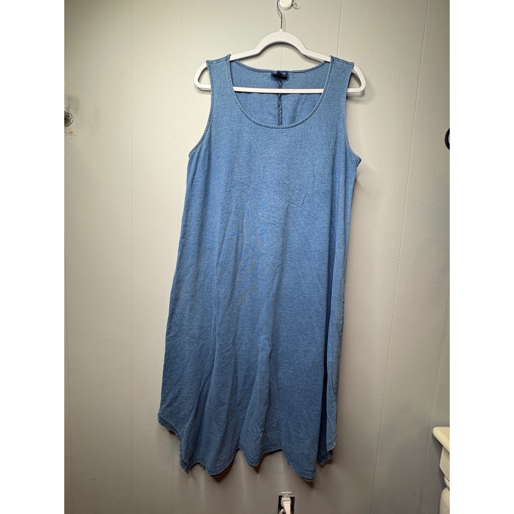 Pure Jill Indigo Blue Cotton Sleeveless Sharkbite Hem Midi Dress Womens Large